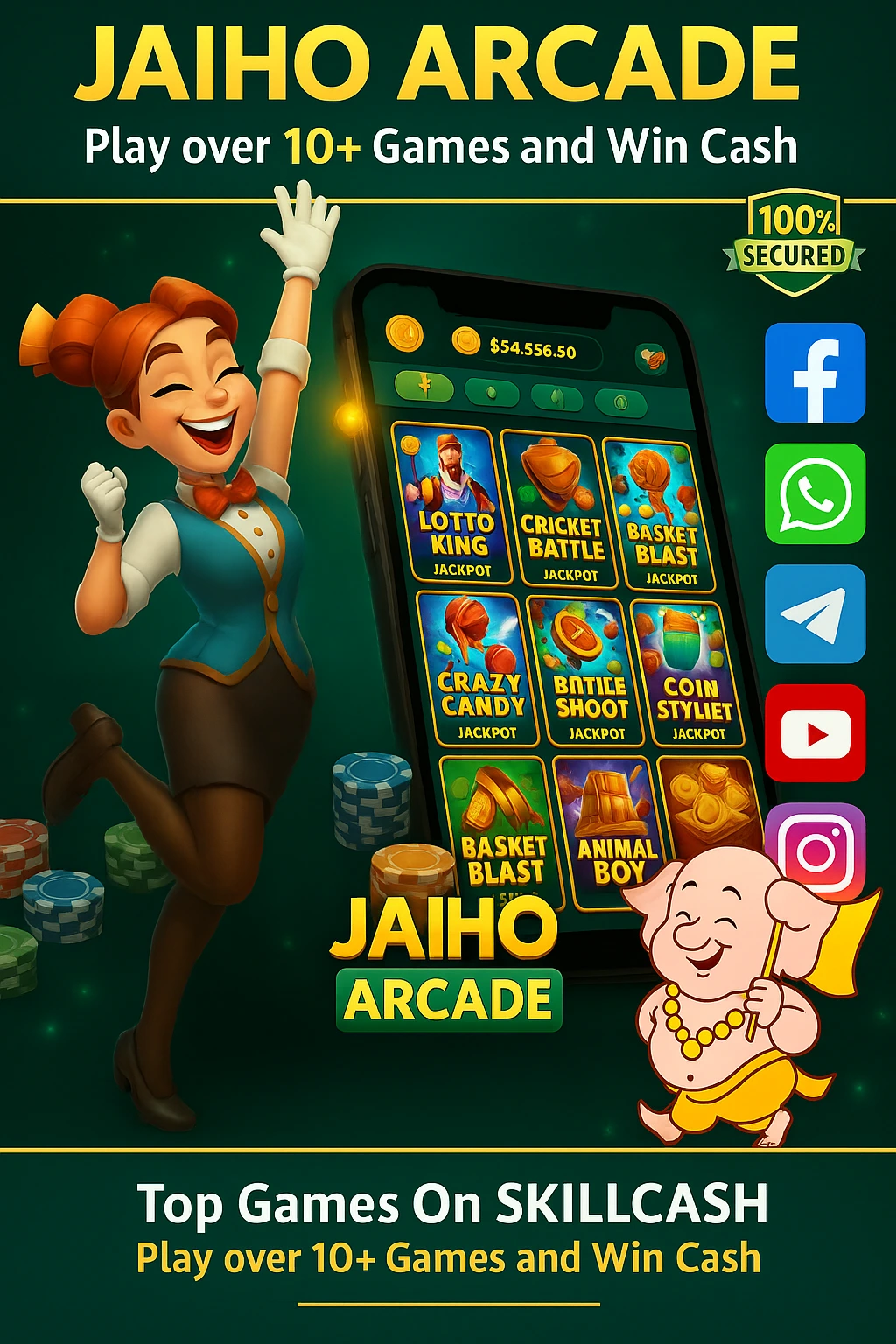 Jaiho Arcade Poster – Skill Arcade with ₹120–₹600 Bonus & ₹100 UPI Withdrawal