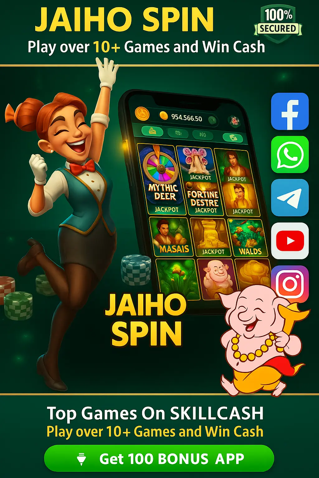 Jaiho Spin Poster – Skill-based Spin Games with Bonus ₹100–₹500