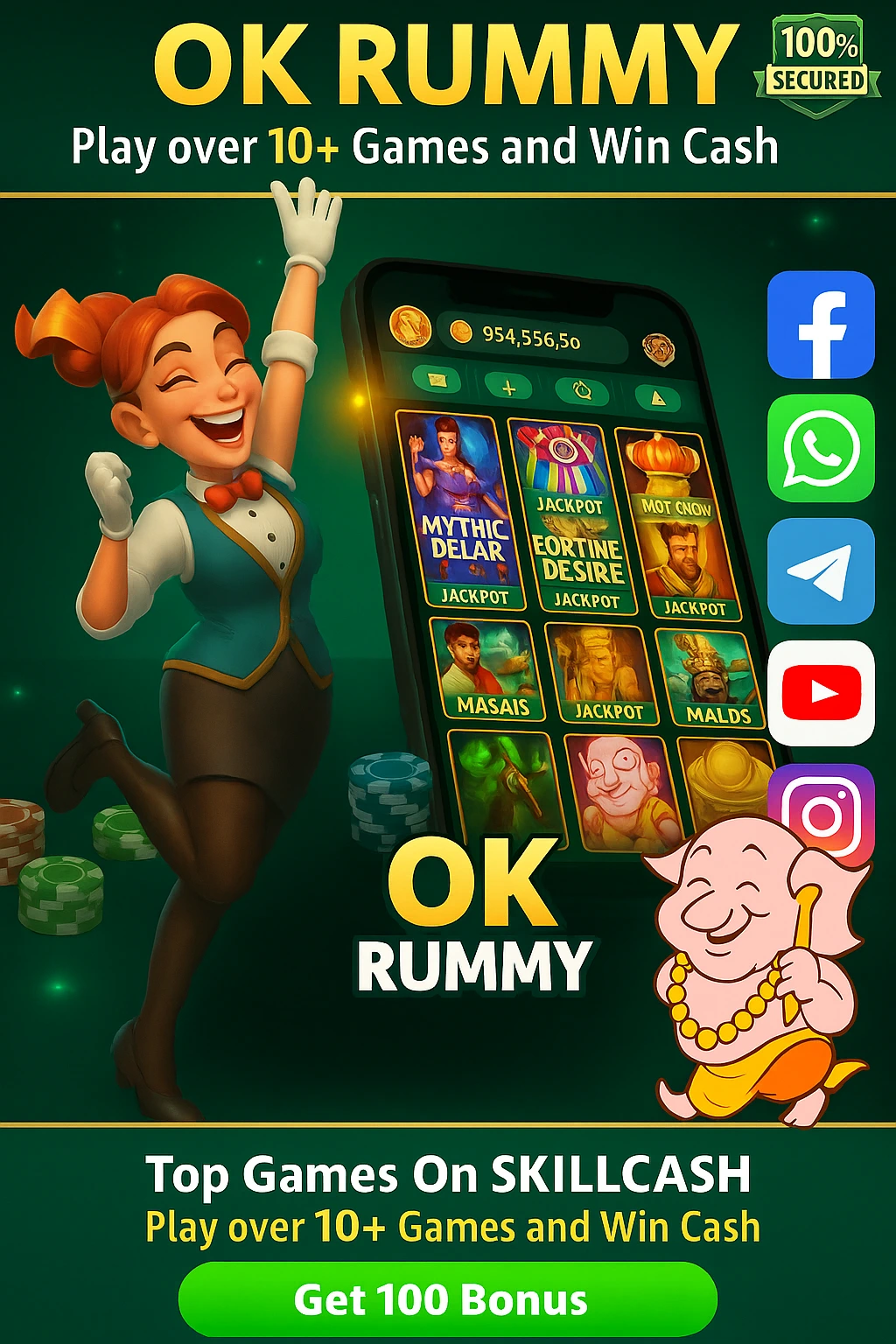 OK Rummy Poster – Official APK, Boost ₹120–₹500, UPI from ₹100