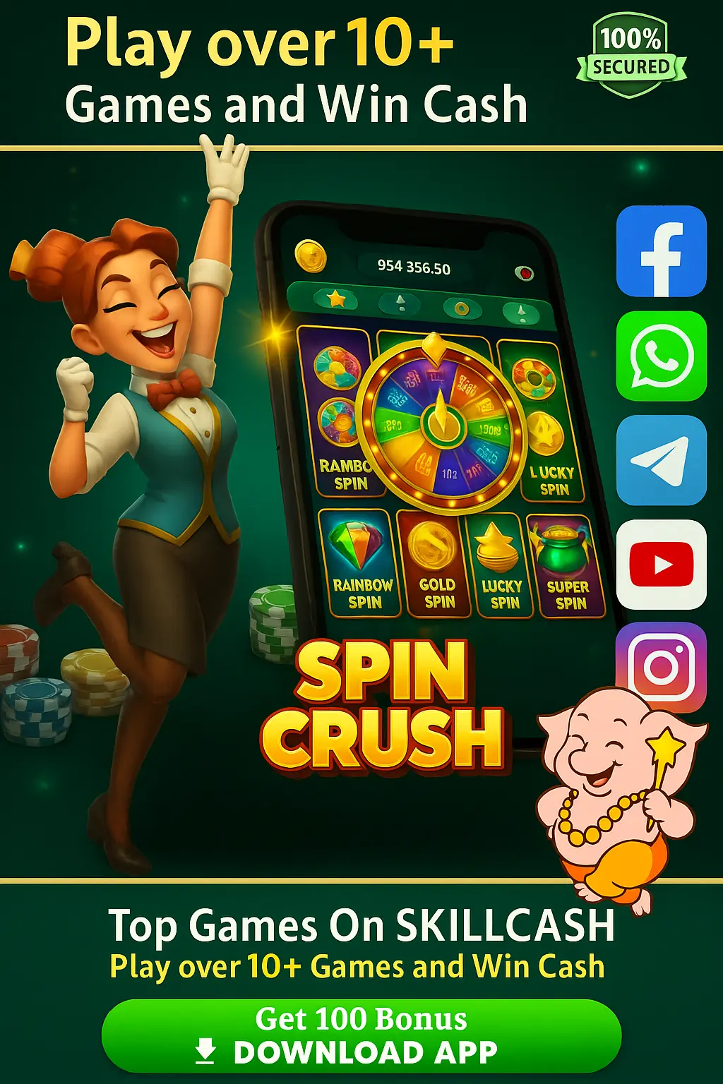 Spin Crush Poster – Spin & Slots with Bonus ₹100–₹500