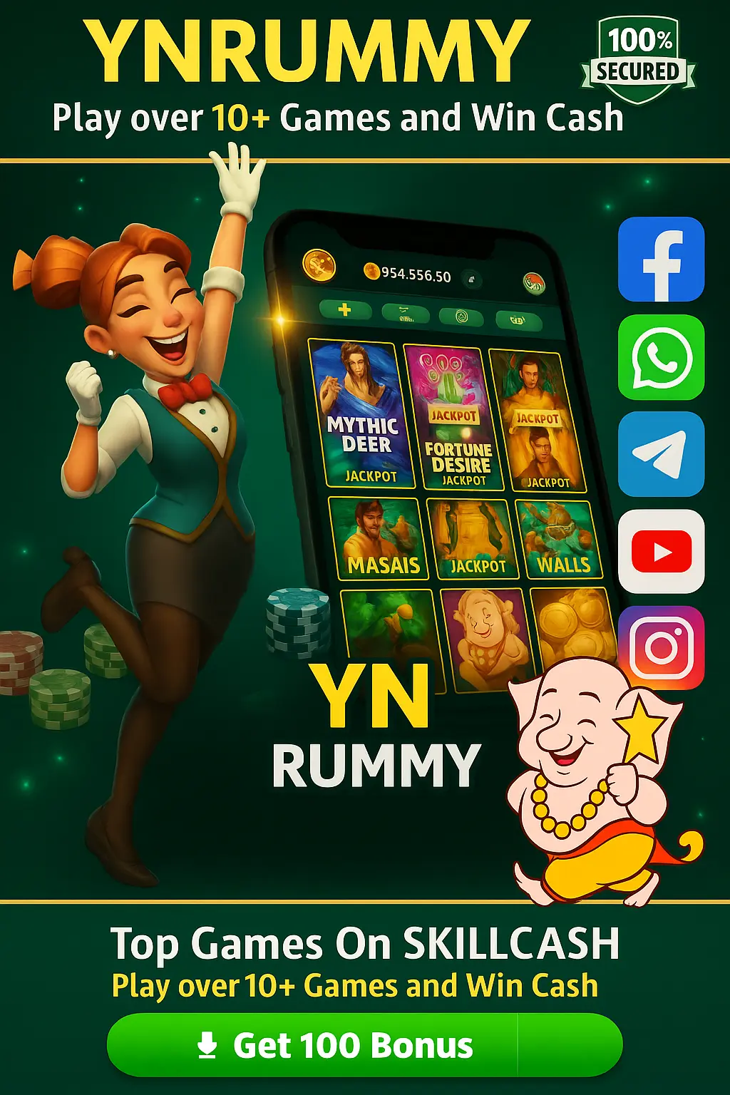 YN Rummy Poster – Real cash rummy with Bonus ₹100–₹500 and UPI ₹100 withdrawals